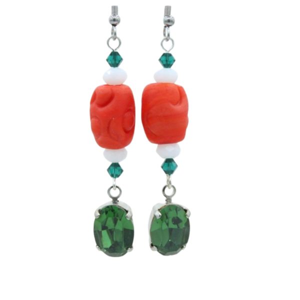 Christmas Earrings - Lampwork / Oval Crystal - 50mm