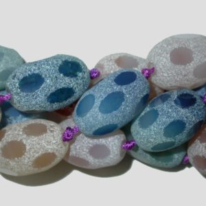 Agate - 30mm Oval - Cut / Polish - Org / Blue - 39cm Strand