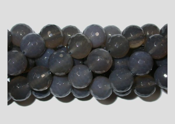 Agate - 14mm Round Faceted - Slate - 38cm Strand