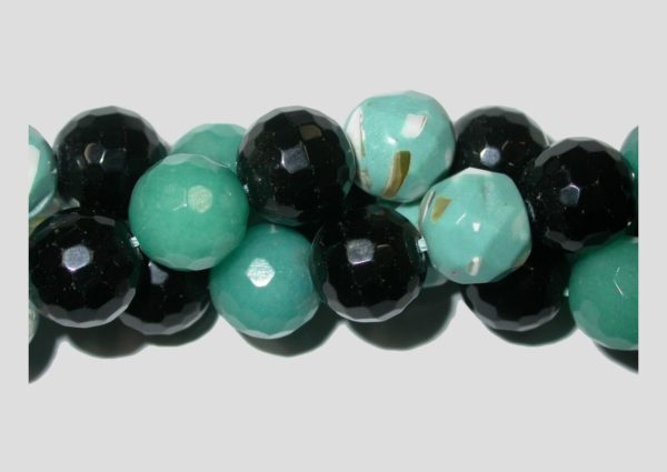 Agate - 12mm Round Faceted - Blue / Black - 36cm Strand