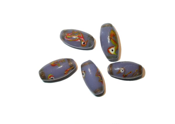 Oval - 25 x 15mm Purple with Pattern