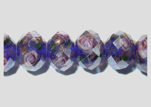 Rondelle - Floral Faceted - 10mm - Blue - 16cm Strand