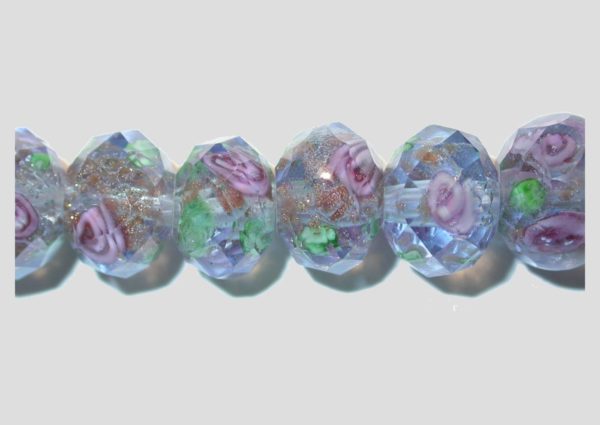 Rondelle - Floral Faceted - 10mm - Light Blue - 16cm Strand