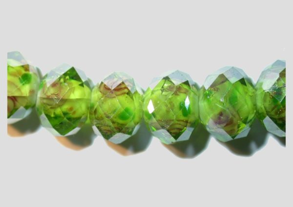 Rondelle - Floral Faceted - 10mm - Light Green - 16cm Strand