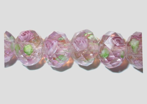 Rondelle - Floral Faceted - 10mm - Pink - 16cm Strand