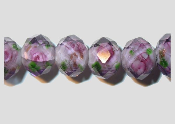 Rondelle - Floral Faceted - 10mm - Purple - 16cm Strand