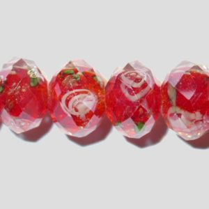 Rondelle - Floral Faceted - 10mm - Red - 16cm Strand