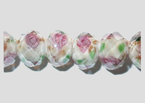 Rondelle - Floral Faceted - 10mm - White A - 16cm Strand