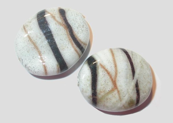 Czech Lampwork Glitter Oval - 19 x 17mm - Beige