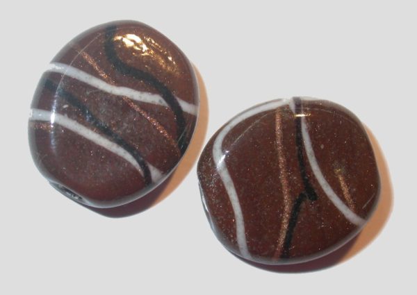 Czech Lampwork Glitter Oval - 19 x 17mm - Brown