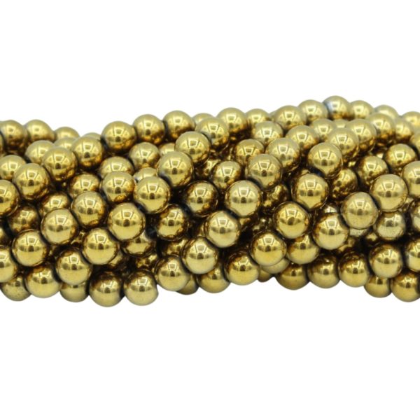 Hematite - 8mm Round - Gold - 39cm Strand