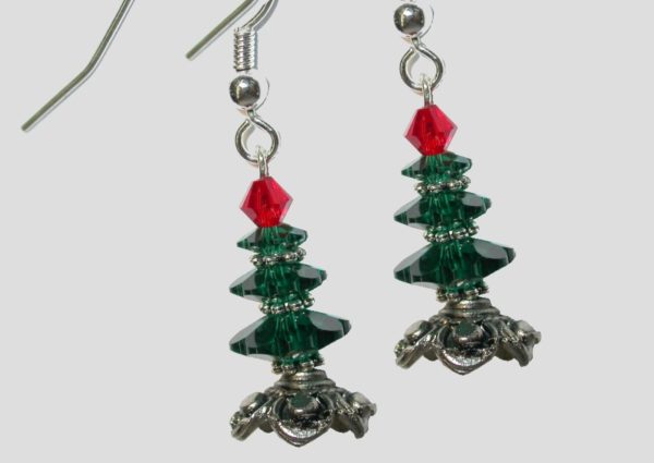 Crystal / Metal XMAS Tree Earring - 3 Layer - Emerald