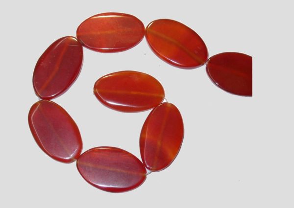 Red Agate - 36 x 21mm Flat Oval - 40cm Strands