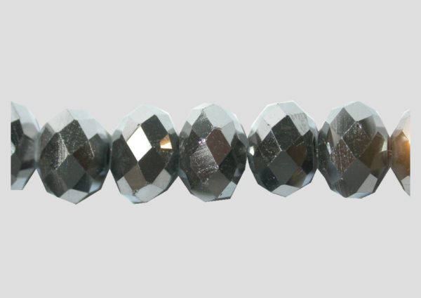 Rondelle - Faceted - 8 x 6mm - Gun Metal - 40cm Strand