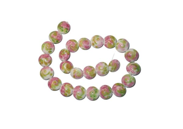 15mm Flat Sphere Floral Design - 38cm Strand